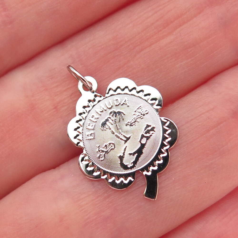CREA 925 Sterling Silver Vintage Bermuda Clover Good Luck Mini Charm Pendant